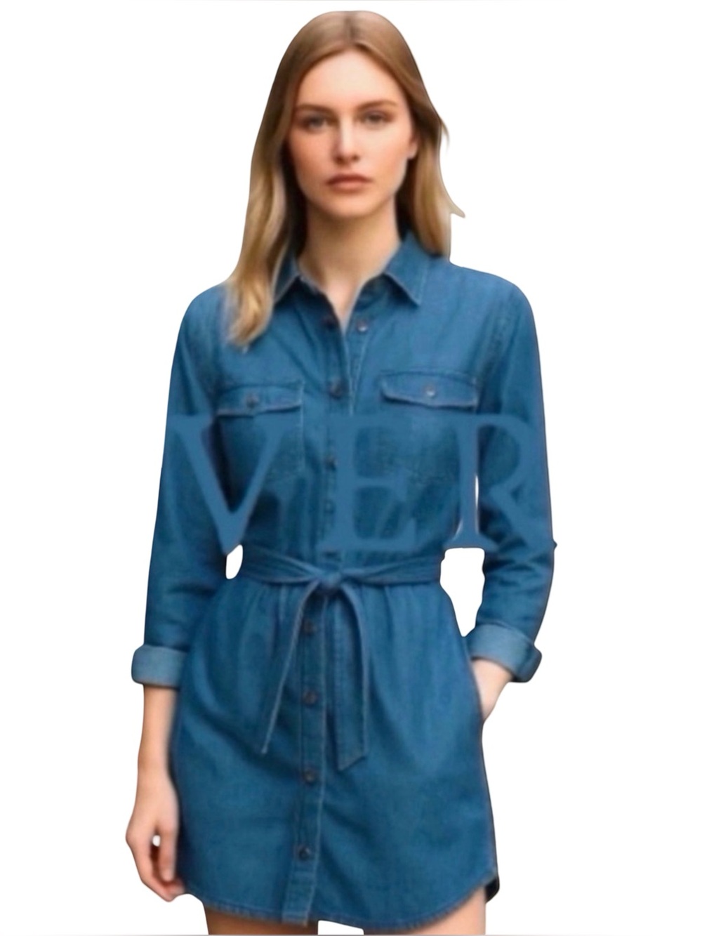 Veveret Women's Dress w/ Wrap-Around Tie. Denim. Small​​​